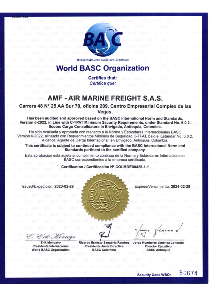 certificacion BASC AMF FORWARDER